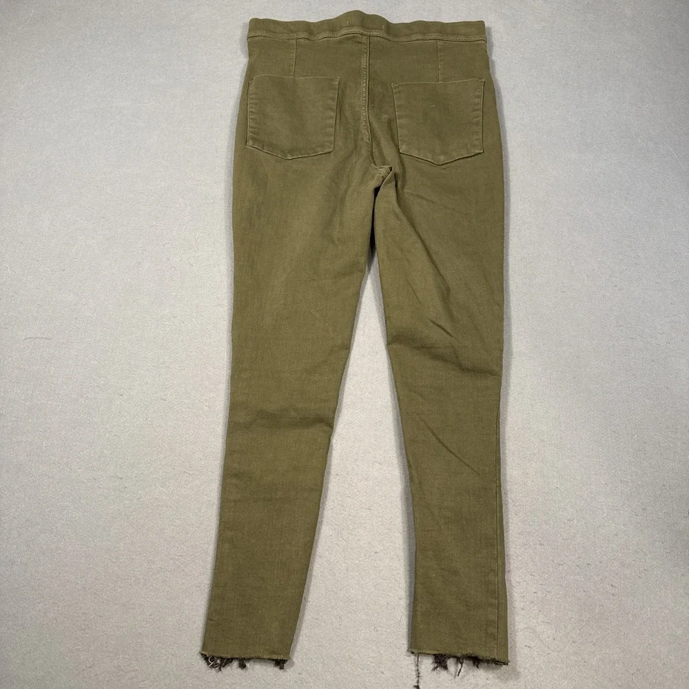 Free People Pull On Jeans Womens 29x26 Olive Green Skinny Leg Raw Hem Stretchy